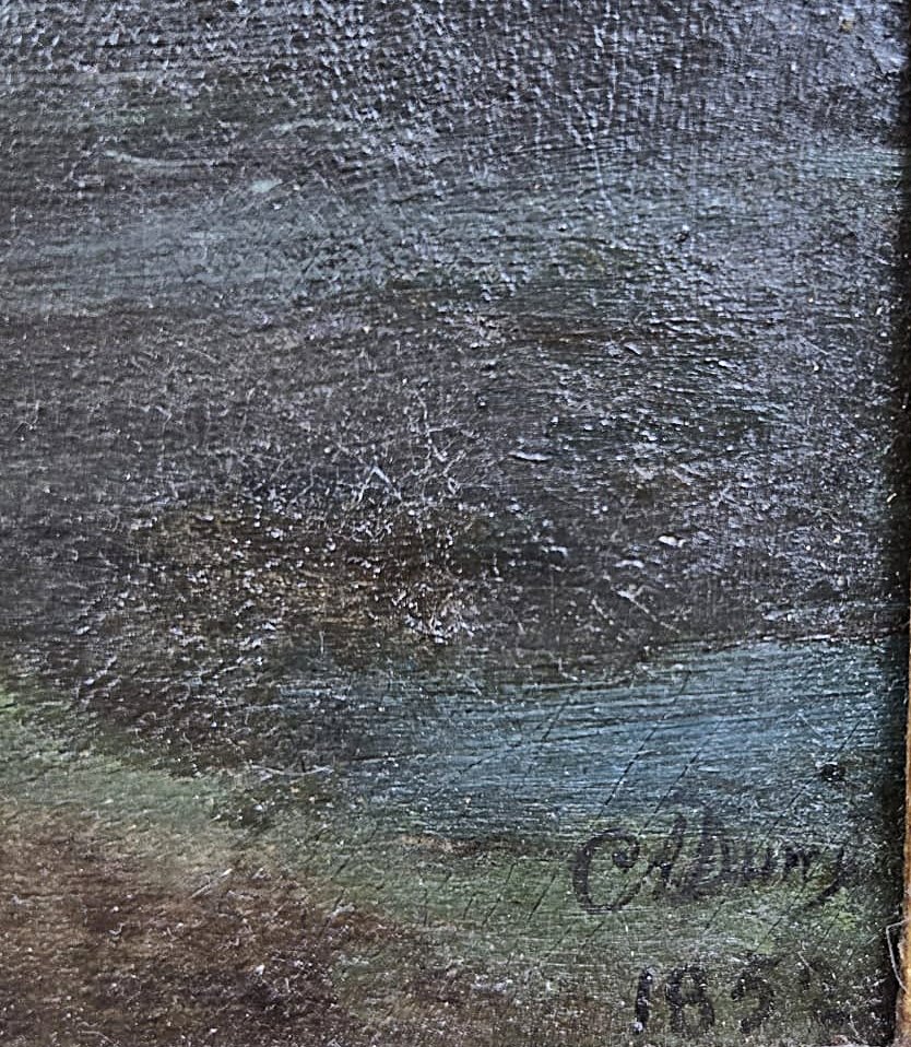 Huile sur toile, « Portrait d’un élégant dans la campagne », Antoine Dury, 1852-photo-3