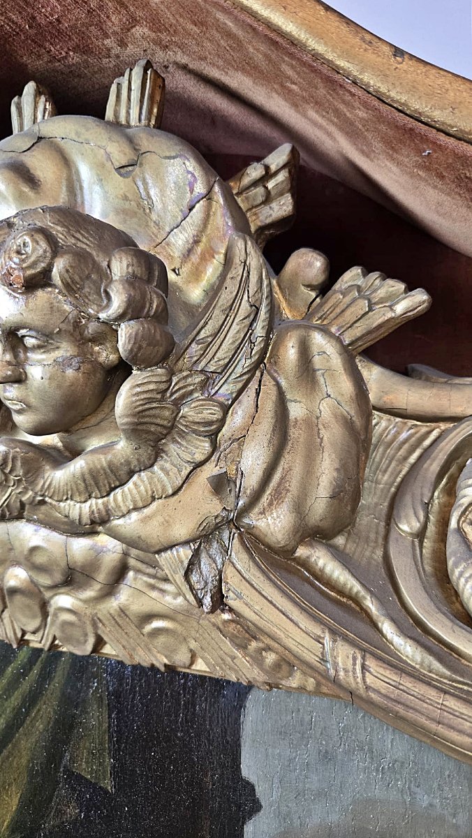 Huile sur panneau représentant une « Vierge à l’Enfant » sous niche, fin du XVIIe siècle-photo-2