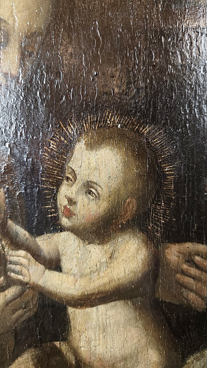 Huile sur panneau représentant une « Vierge à l’Enfant » sous niche, fin du XVIIe siècle-photo-3