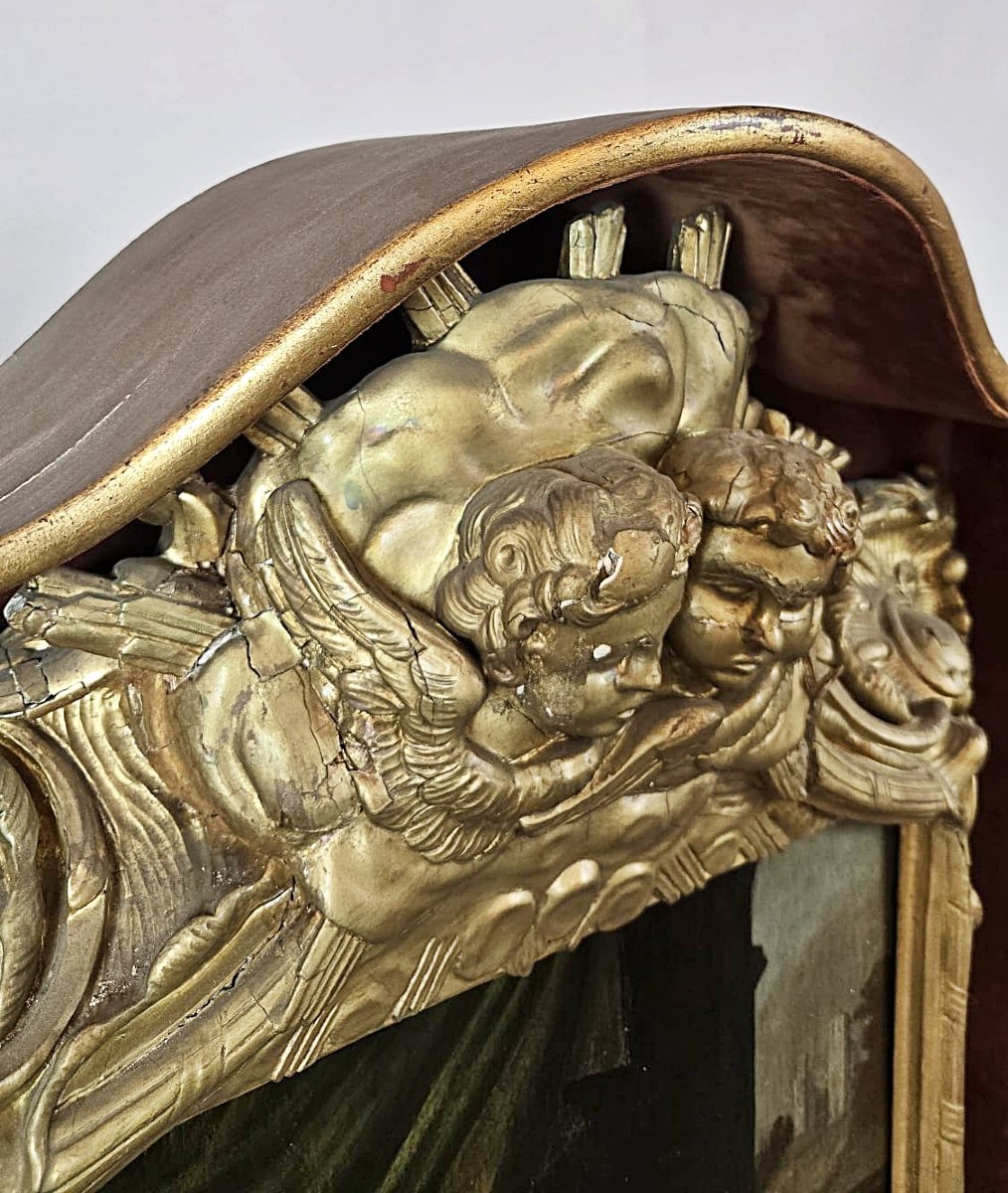 Huile sur panneau représentant une « Vierge à l’Enfant » sous niche, fin du XVIIe siècle-photo-7