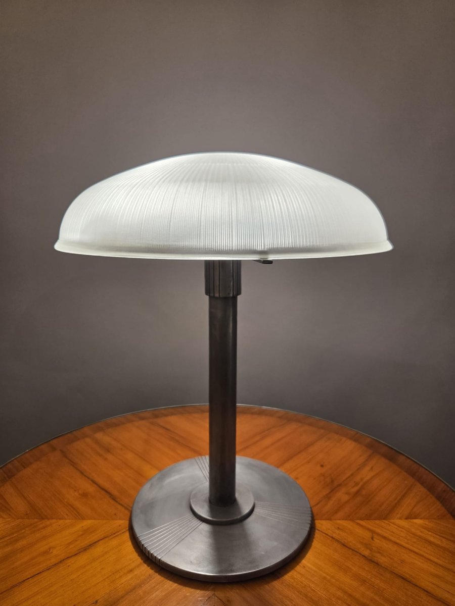 Lampe sur pied Art Déco signée Holophane, à verre prismatique-photo-3