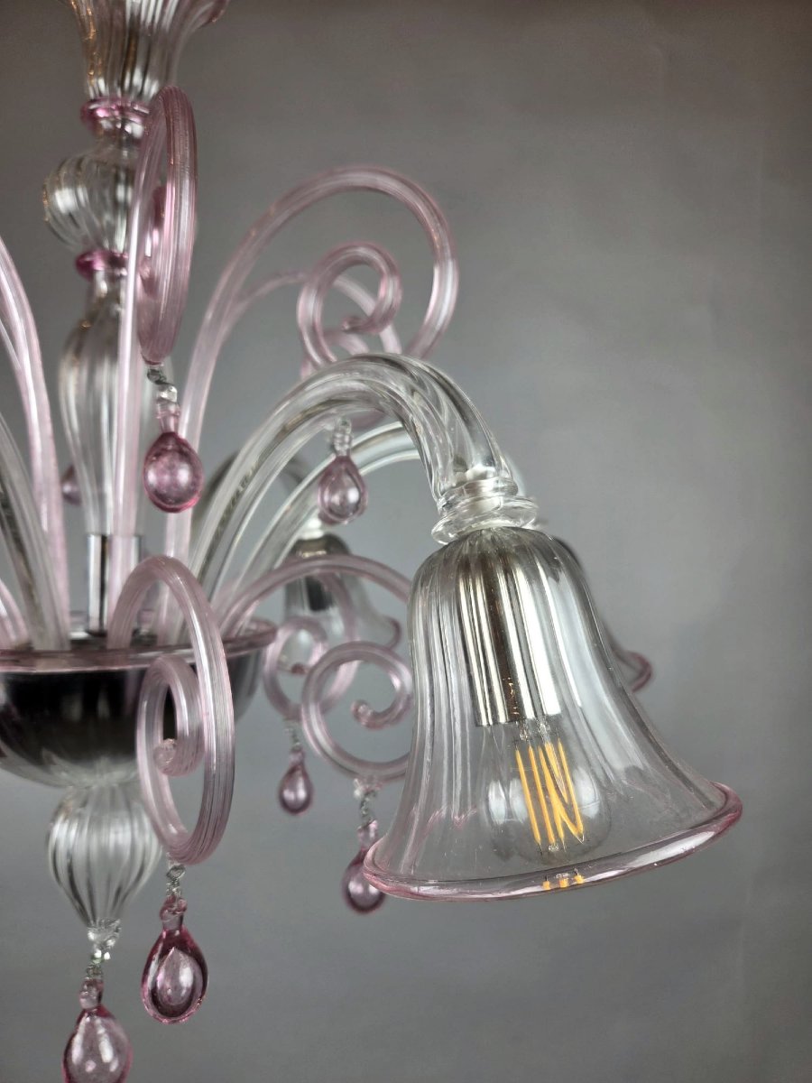 Six-arm Murano Chandelier With Scrollwork, 20th Century-photo-2