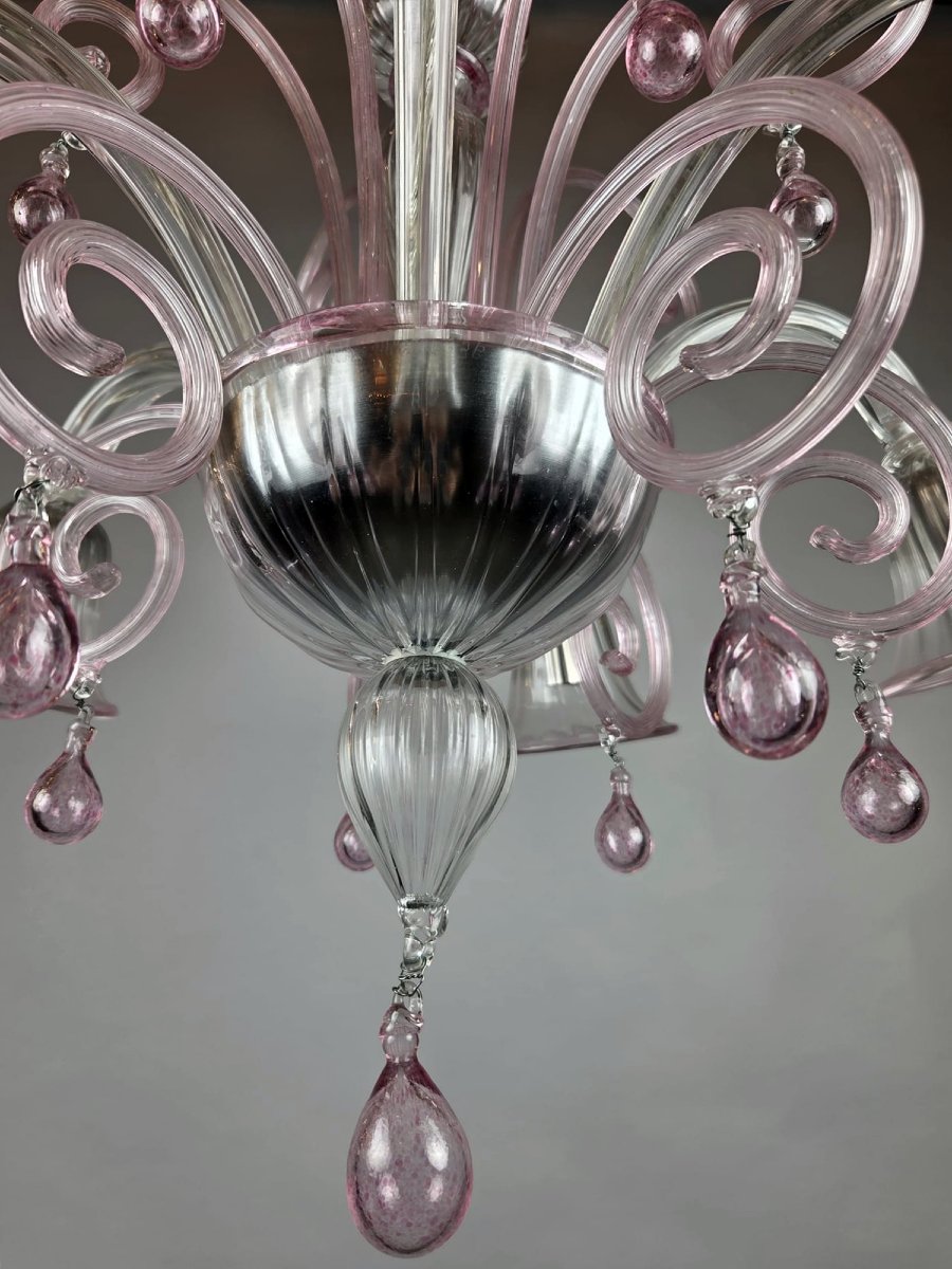 Six-arm Murano Chandelier With Scrollwork, 20th Century-photo-3