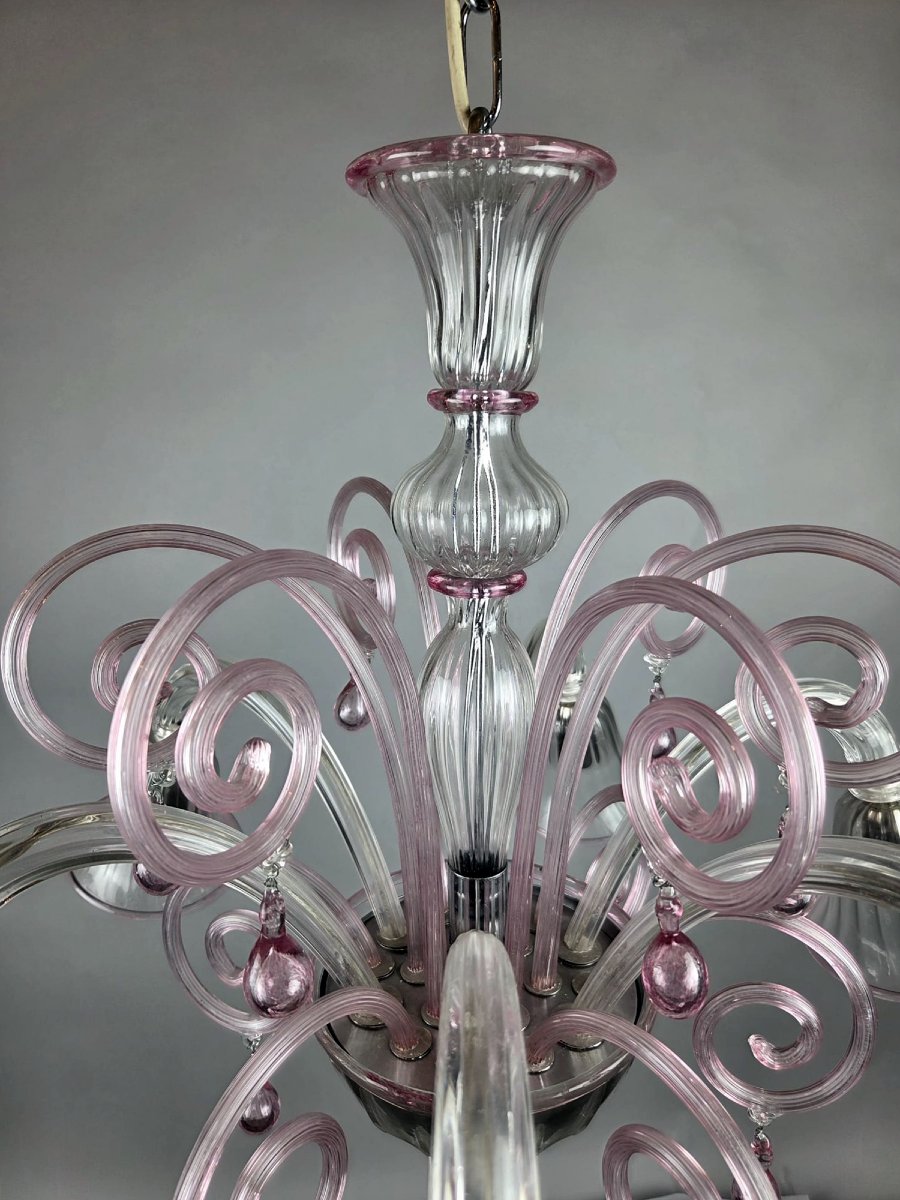 Six-arm Murano Chandelier With Scrollwork, 20th Century-photo-4