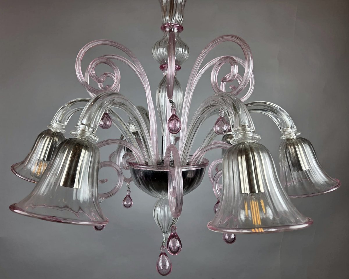 Six-arm Murano Chandelier With Scrollwork, 20th Century-photo-1