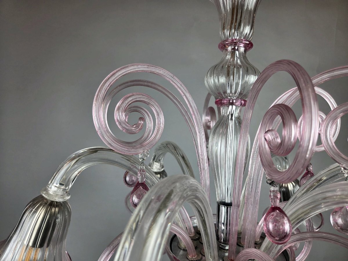 Six-arm Murano Chandelier With Scrollwork, 20th Century-photo-2