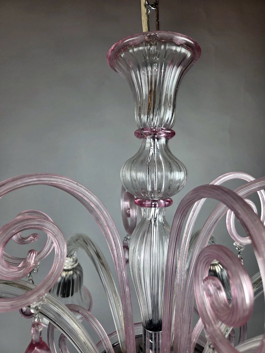Six-arm Murano Chandelier With Scrollwork, 20th Century-photo-3