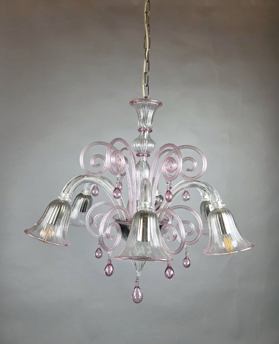 Six-arm Murano Chandelier With Scrollwork, 20th Century