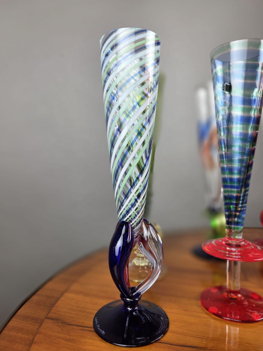 Carlo Moretti, Ensemble de 9 verres Murano, signé et daté, 20th-photo-2