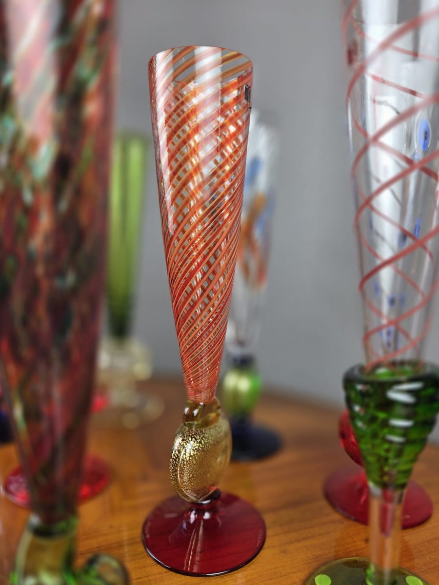 Carlo Moretti, Ensemble de 9 verres Murano, signé et daté, 20th-photo-3