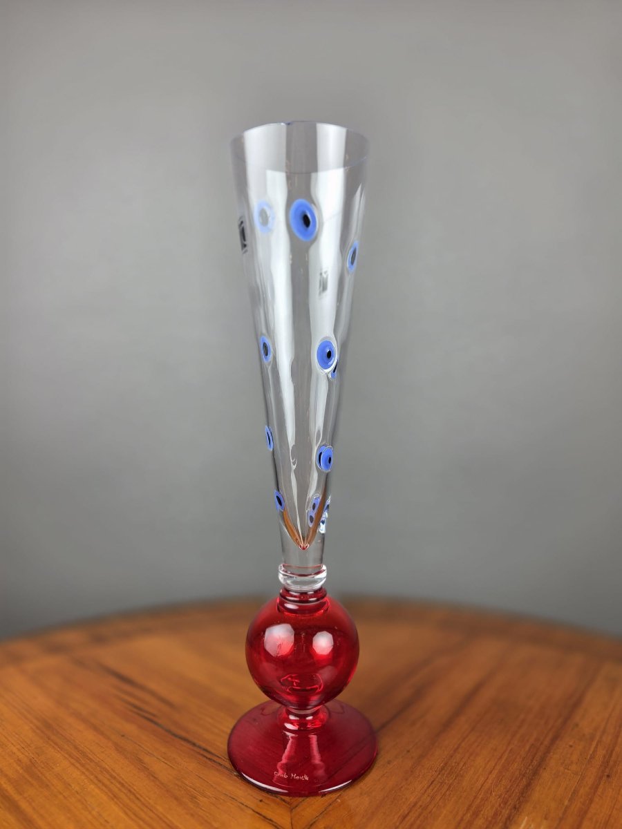 Carlo Moretti, Ensemble de 9 verres Murano, signé et daté, 20th-photo-2