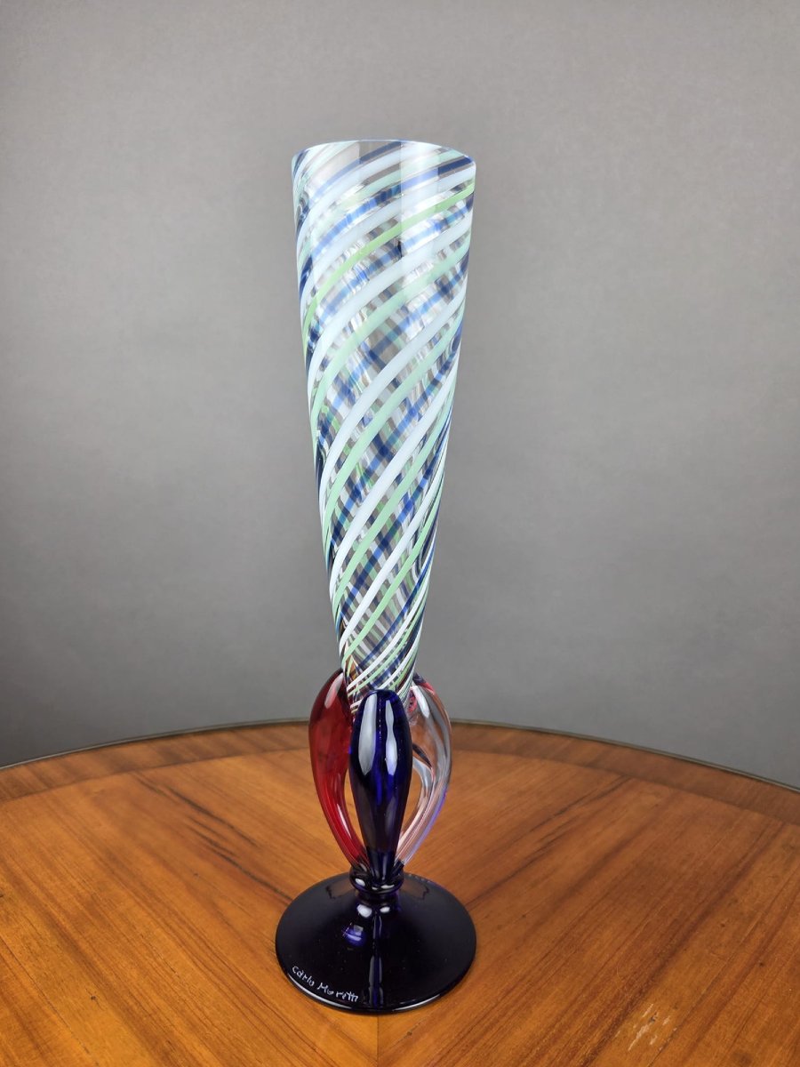 Carlo Moretti, Ensemble de 9 verres Murano, signé et daté, 20th-photo-5