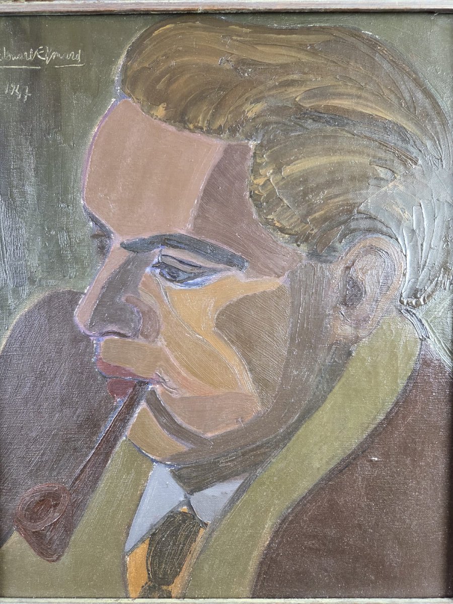 Edouard Eymard, huile sur toile "Portrait", date 1947-photo-2