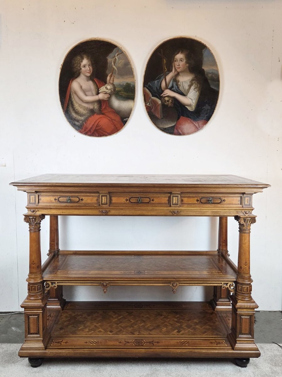 Monumental Three-tiered Sideboard In The Neo-renaissance Style, Made Of Inlaid Mahogany, Late 19th Century-photo-2