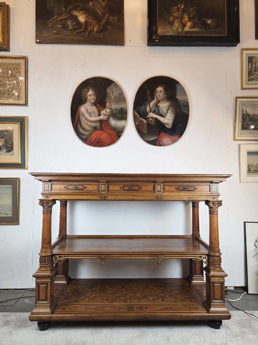 Monumental Three-tiered Sideboard In The Neo-renaissance Style, Made Of Inlaid Mahogany, Late 19th Century-photo-3
