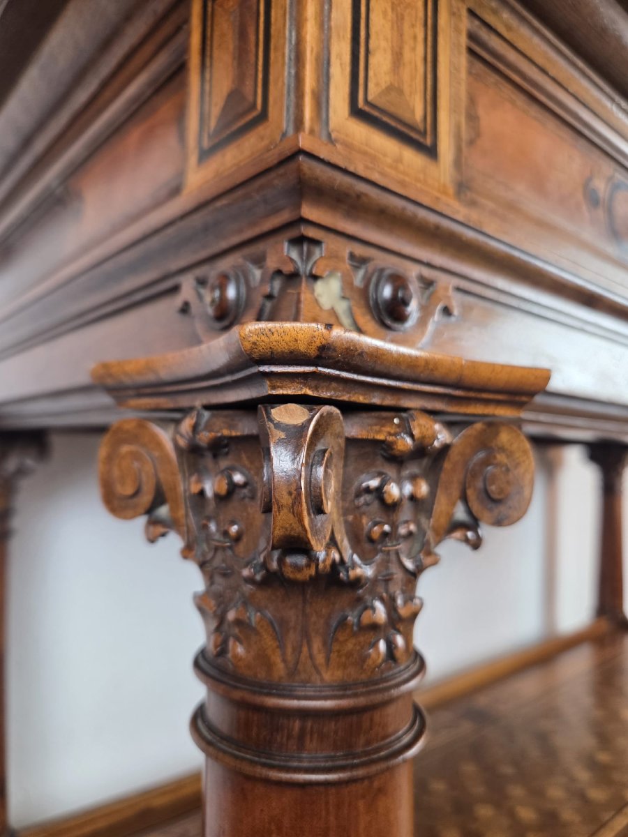 Monumental Three-tiered Sideboard In The Neo-renaissance Style, Made Of Inlaid Mahogany, Late 19th Century-photo-2
