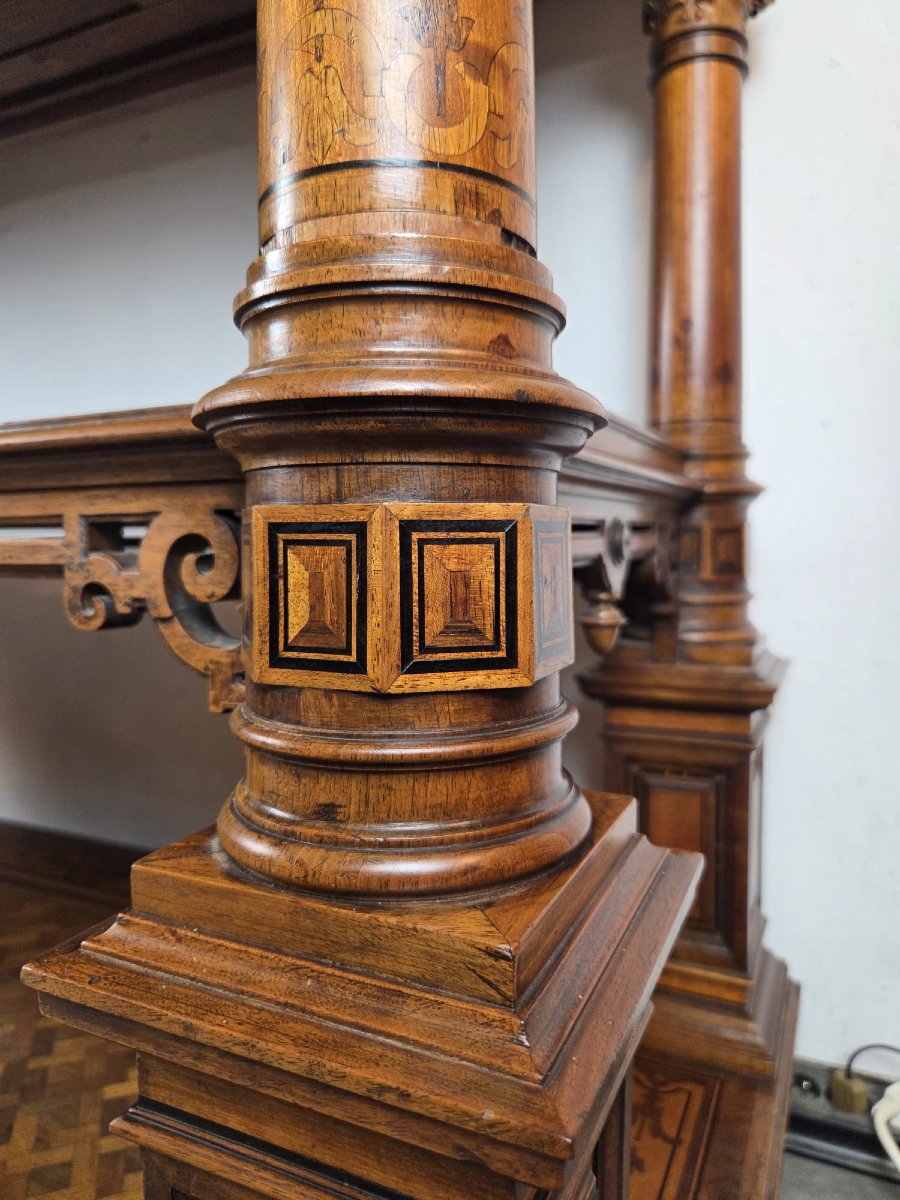 Monumental Three-tiered Sideboard In The Neo-renaissance Style, Made Of Inlaid Mahogany, Late 19th Century-photo-4