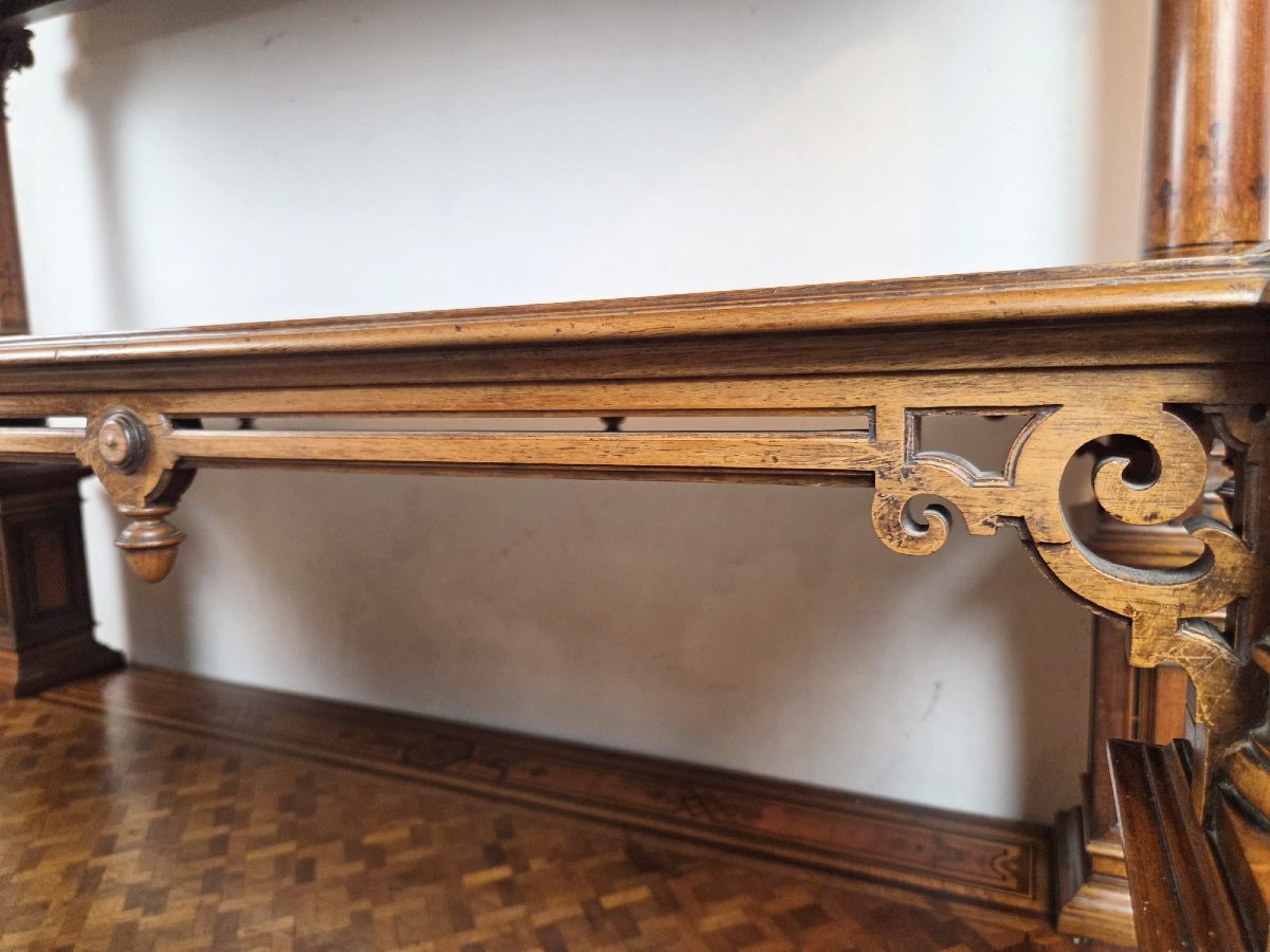 Monumental Three-tiered Sideboard In The Neo-renaissance Style, Made Of Inlaid Mahogany, Late 19th Century-photo-6