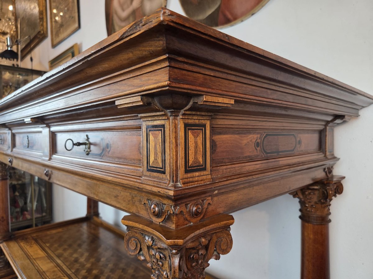 Monumental Three-tiered Sideboard In The Neo-renaissance Style, Made Of Inlaid Mahogany, Late 19th Century-photo-7