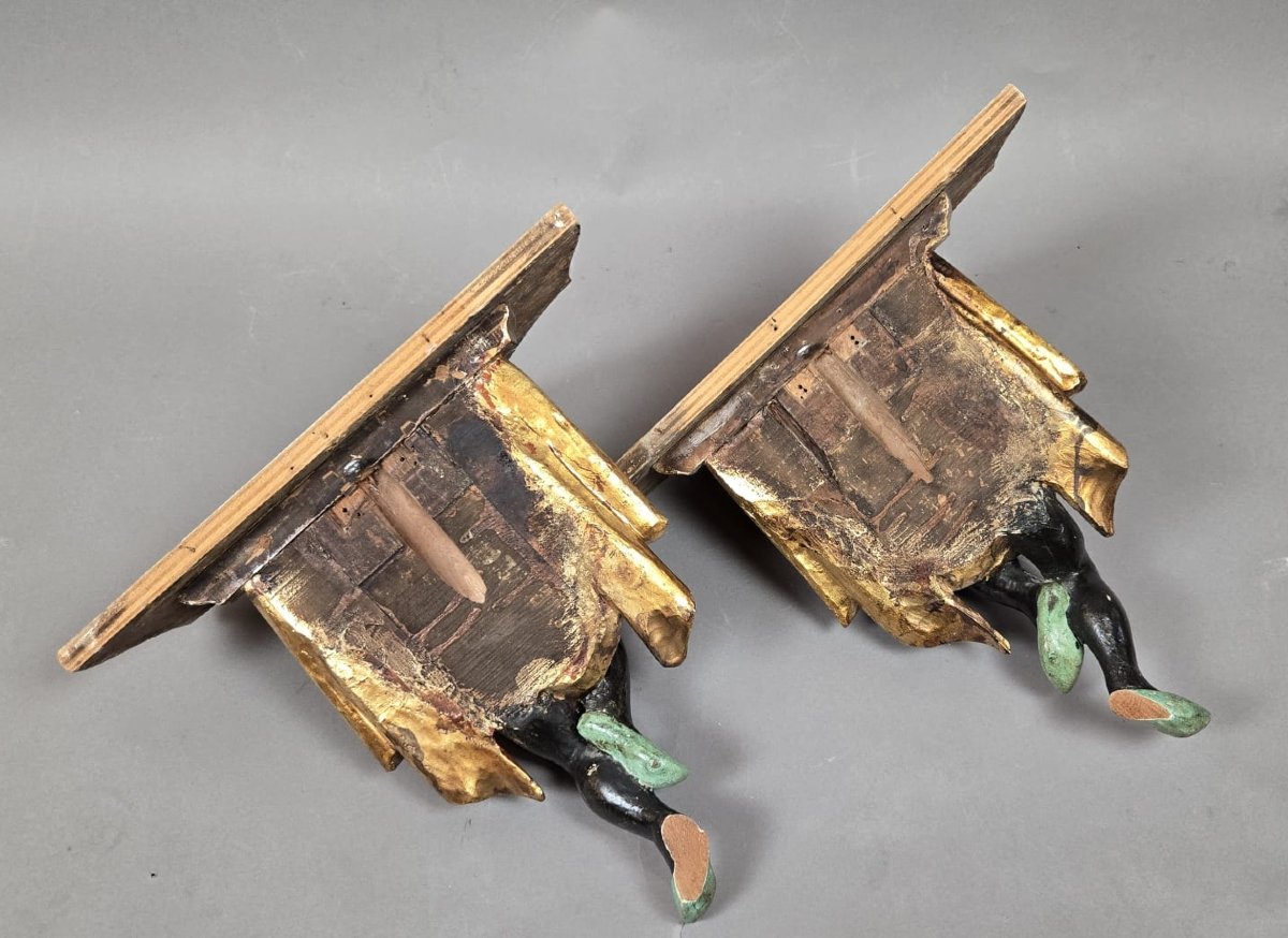 Pair Of Small Polychrome Wooden Side Tables, Italy, 20th Century-photo-8