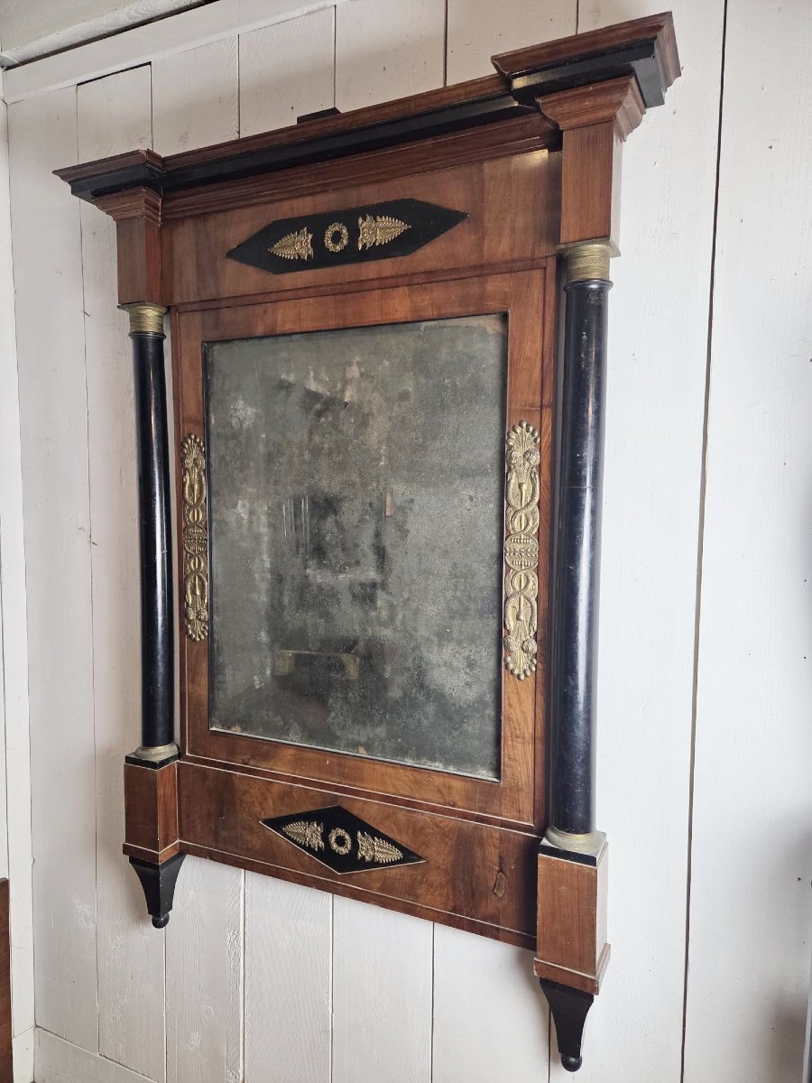 Miroir Empire en acajou, bois poly noir et ornementation de laiton-photo-2