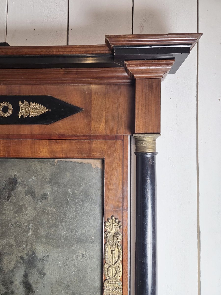 Miroir Empire en acajou, bois poly noir et ornementation de laiton-photo-3