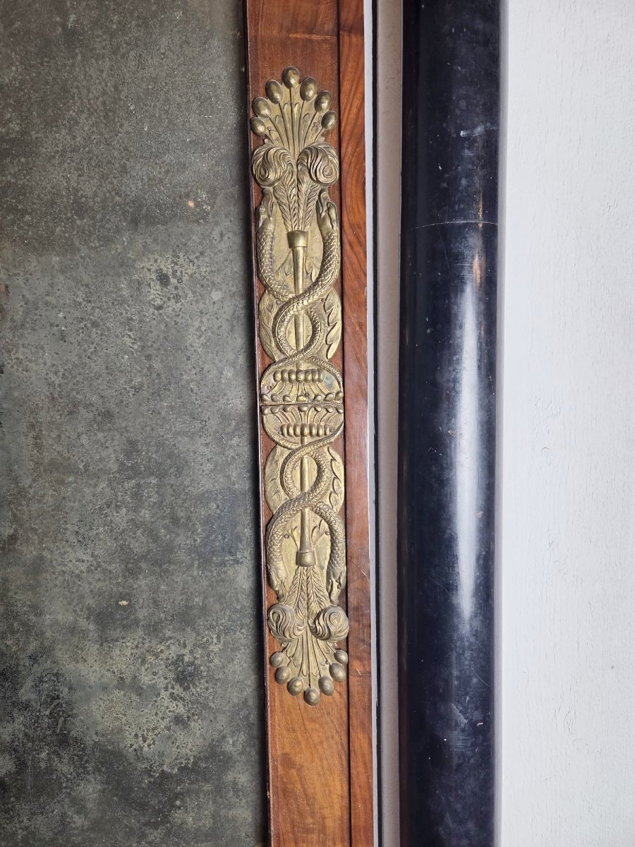 Miroir Empire en acajou, bois poly noir et ornementation de laiton-photo-4