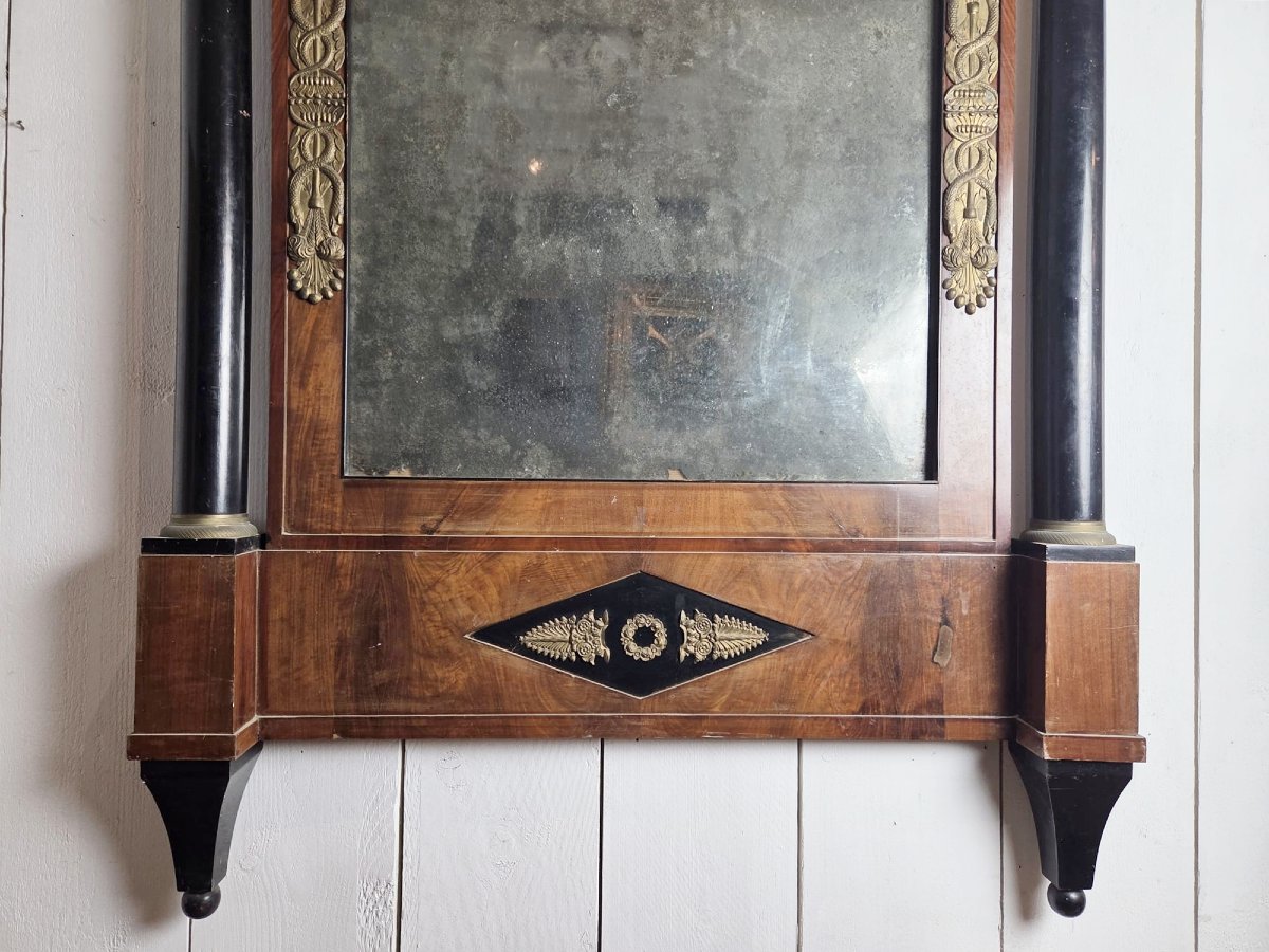 Miroir Empire en acajou, bois poly noir et ornementation de laiton-photo-1
