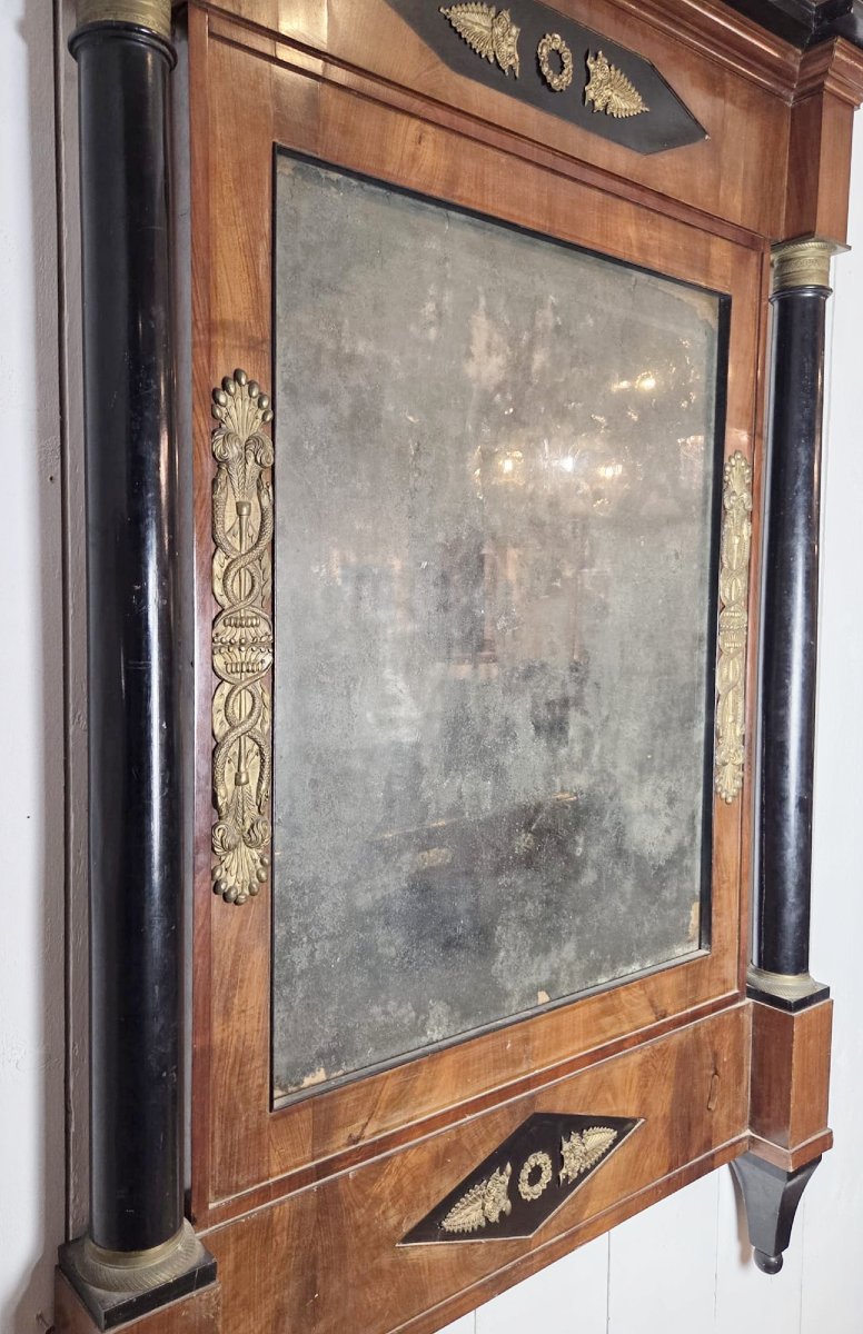 Miroir Empire en acajou, bois poly noir et ornementation de laiton-photo-4