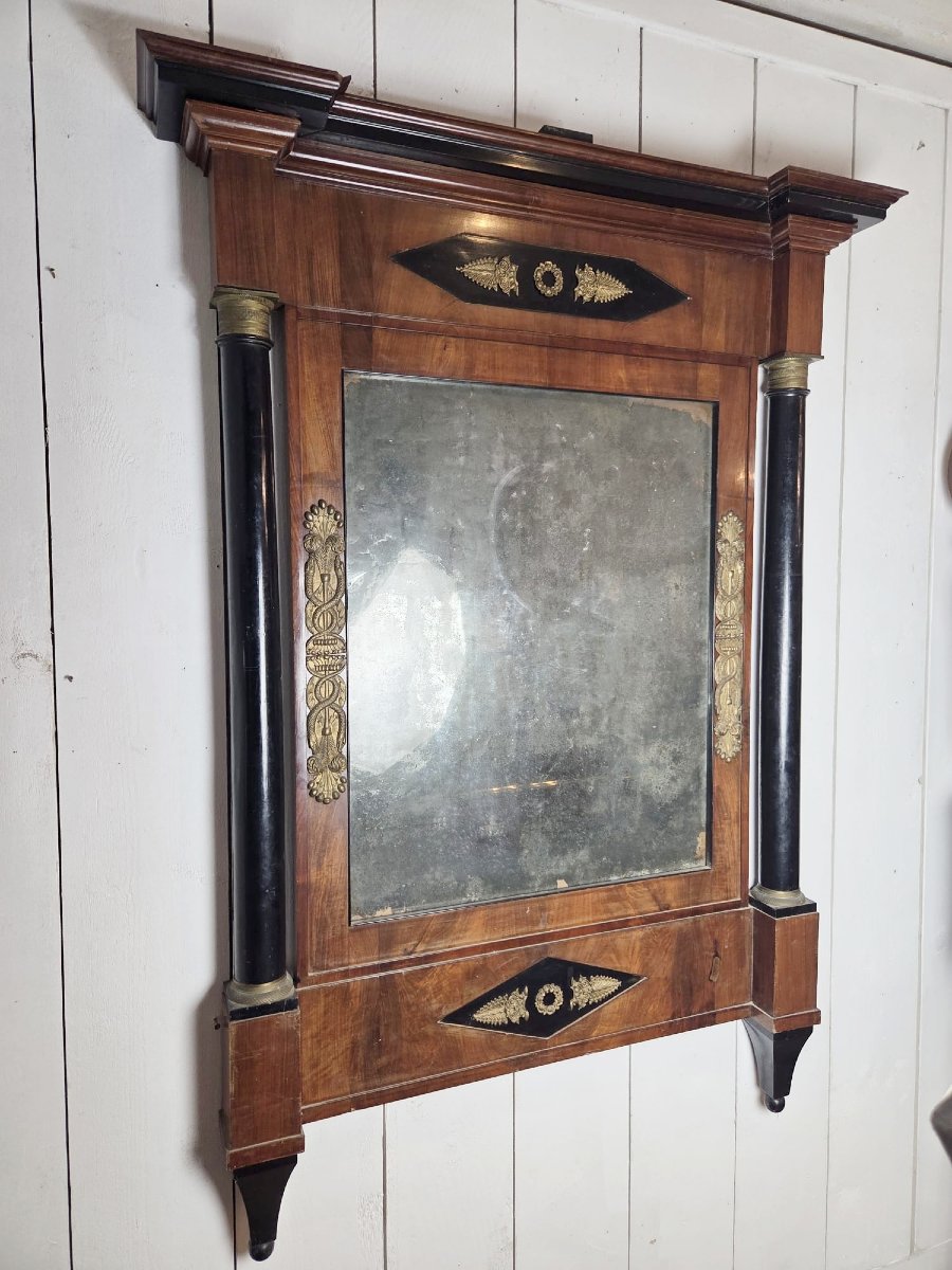 Miroir Empire en acajou, bois poly noir et ornementation de laiton-photo-5