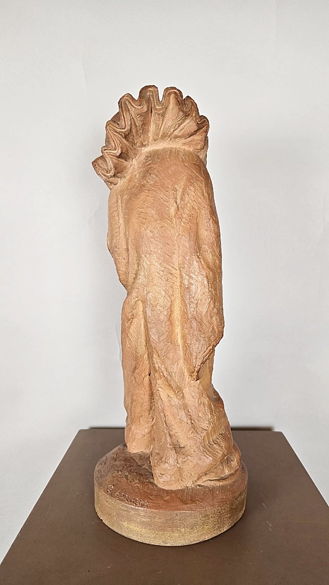Terracotta Sculpture, “the Clown,” By Georges Adelaere (1901–1980), Belgian School-photo-2