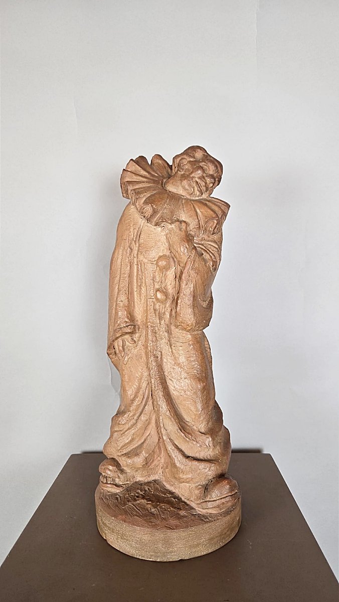 Terracotta Sculpture, “the Clown,” By Georges Adelaere (1901–1980), Belgian School