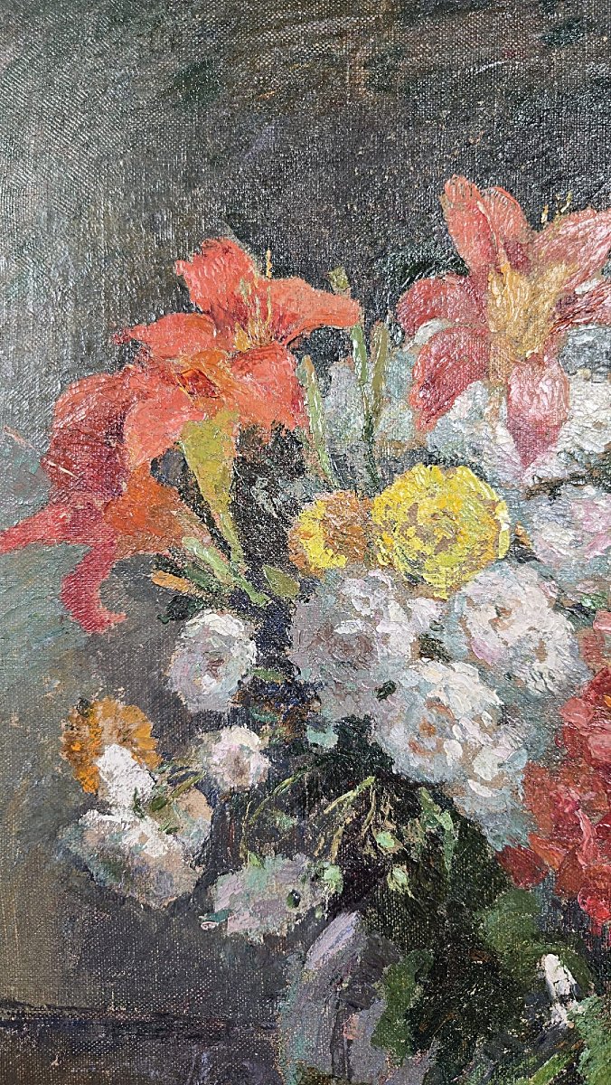 Albert Pinot (1875–1932), Oil On Canvas, “bouquet Of Flowers,” Signed A. Pinot, 20th Century-photo-4