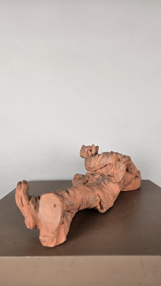 Terracotta Sculpture, “the Beggar And His Dog,” By Louis Falk, 20th Century-photo-3