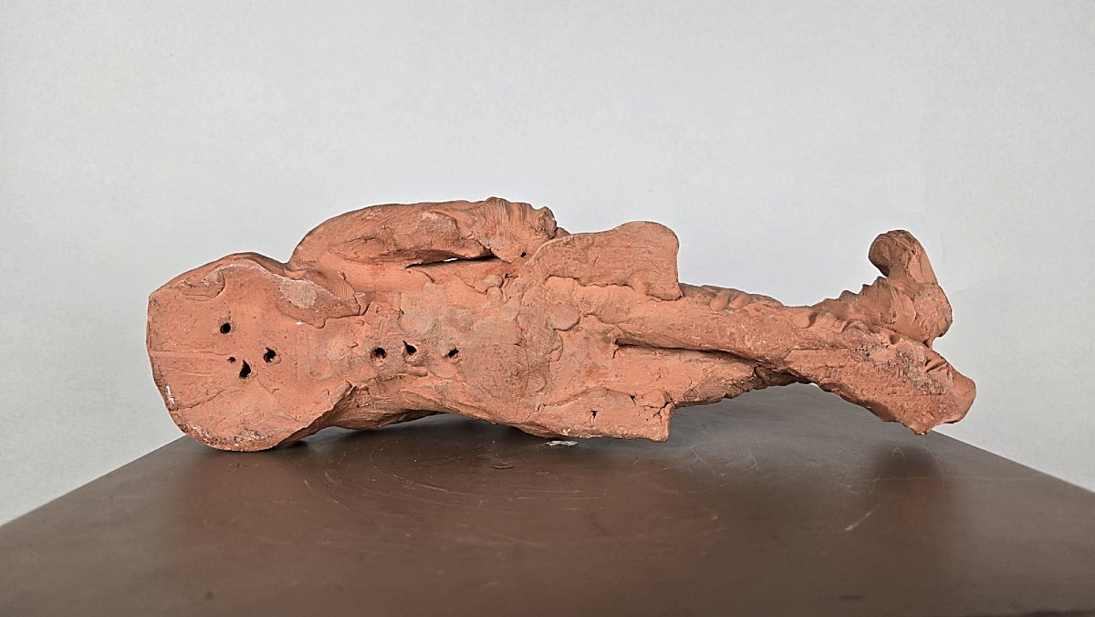 Terracotta Sculpture, “the Beggar And His Dog,” By Louis Falk, 20th Century-photo-6