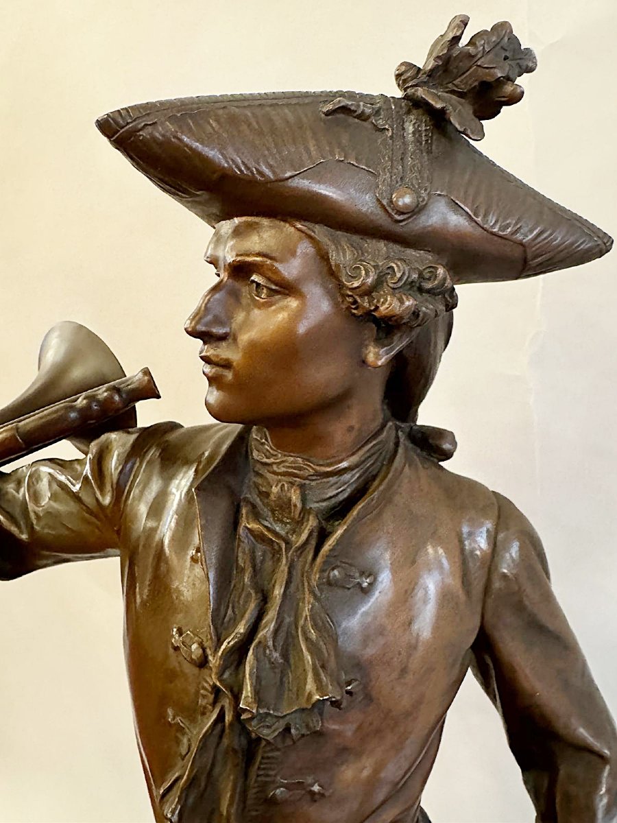 Bronze 19th.c, "Piqueur au Relais", signé H.P. Moreau et Prosper Lecourtier.-photo-2