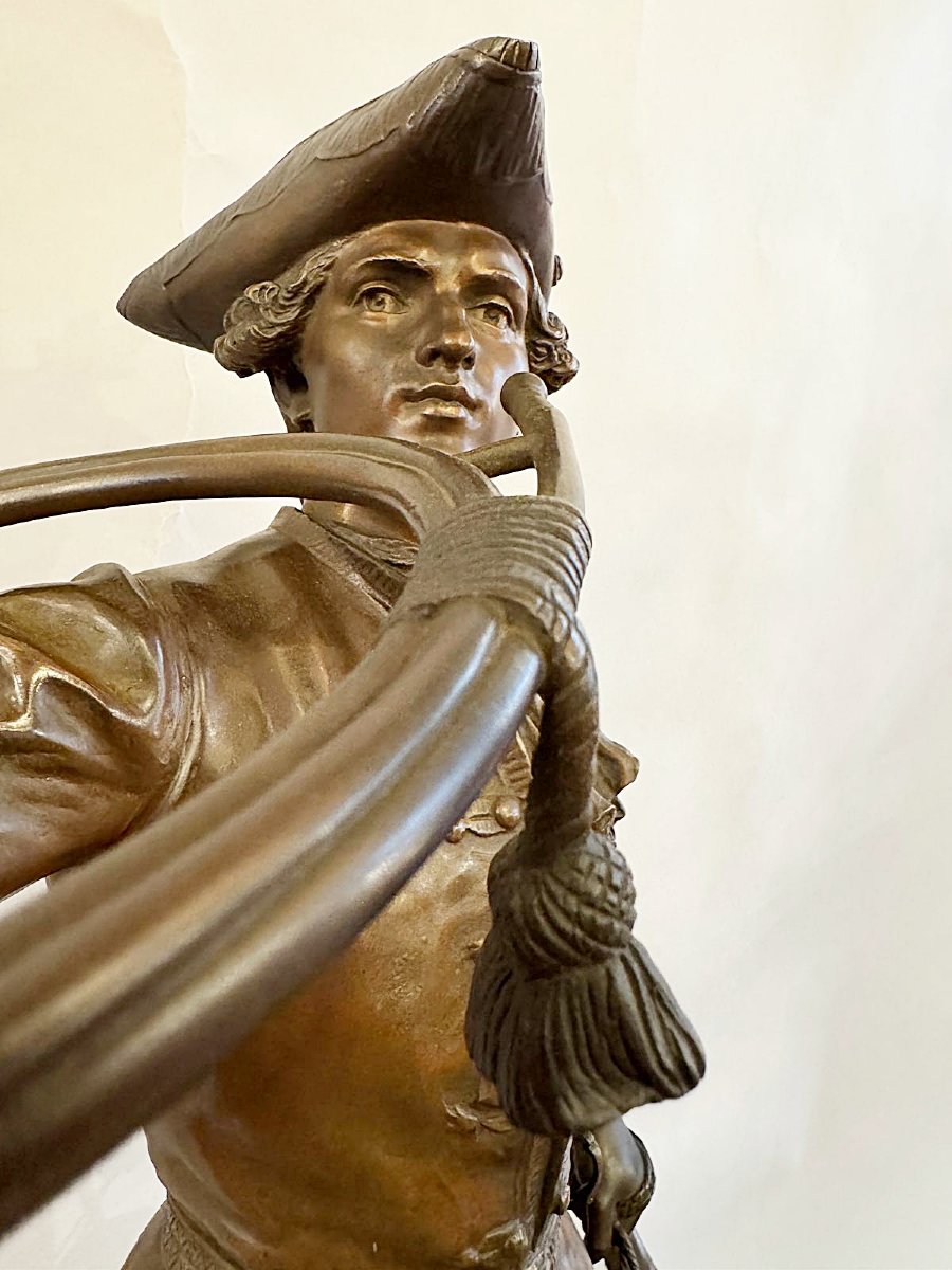 Bronze 19th.c, "Piqueur au Relais", signé H.P. Moreau et Prosper Lecourtier.-photo-3