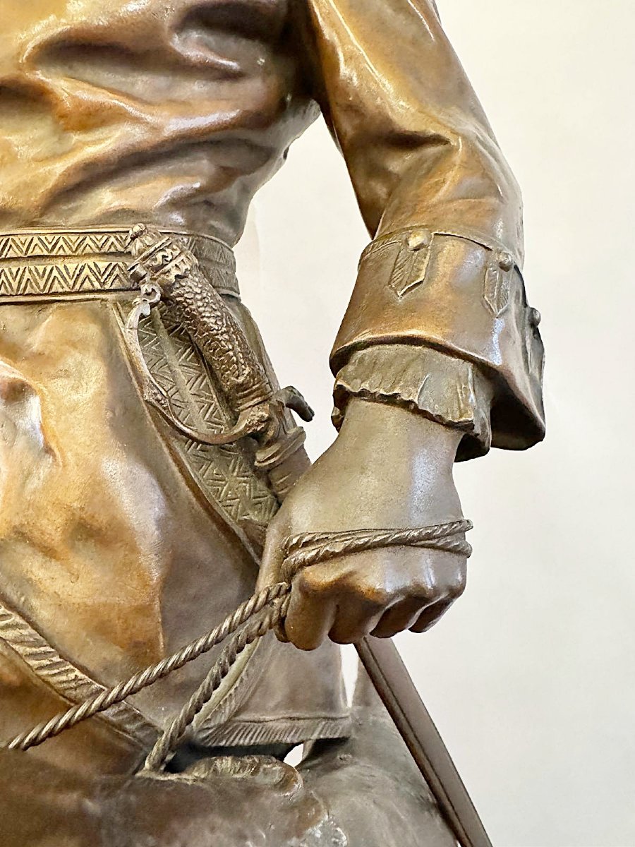 Bronze 19th.c, "Piqueur au Relais", signé H.P. Moreau et Prosper Lecourtier.-photo-4