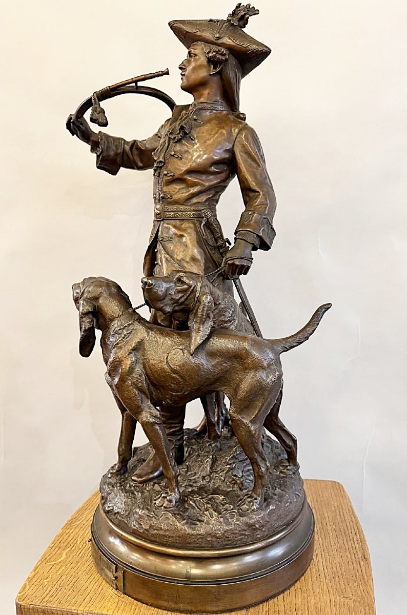 Bronze 19th.c, "Piqueur au Relais", signé H.P. Moreau et Prosper Lecourtier.-photo-7