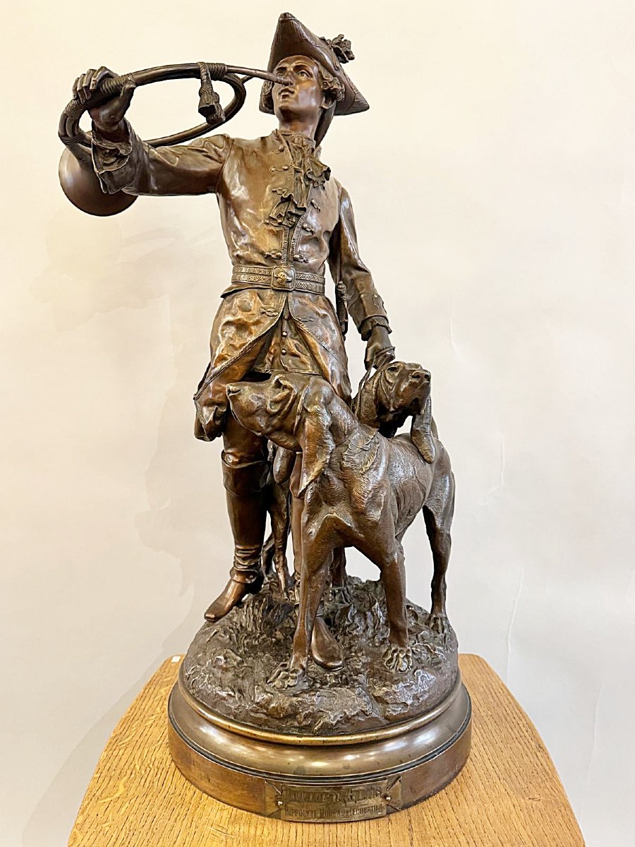 Bronze 19th.c, "Piqueur au Relais", signé H.P. Moreau et Prosper Lecourtier.