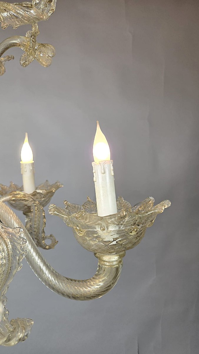 6-arm Murano Chandelier, 20th Century-photo-1