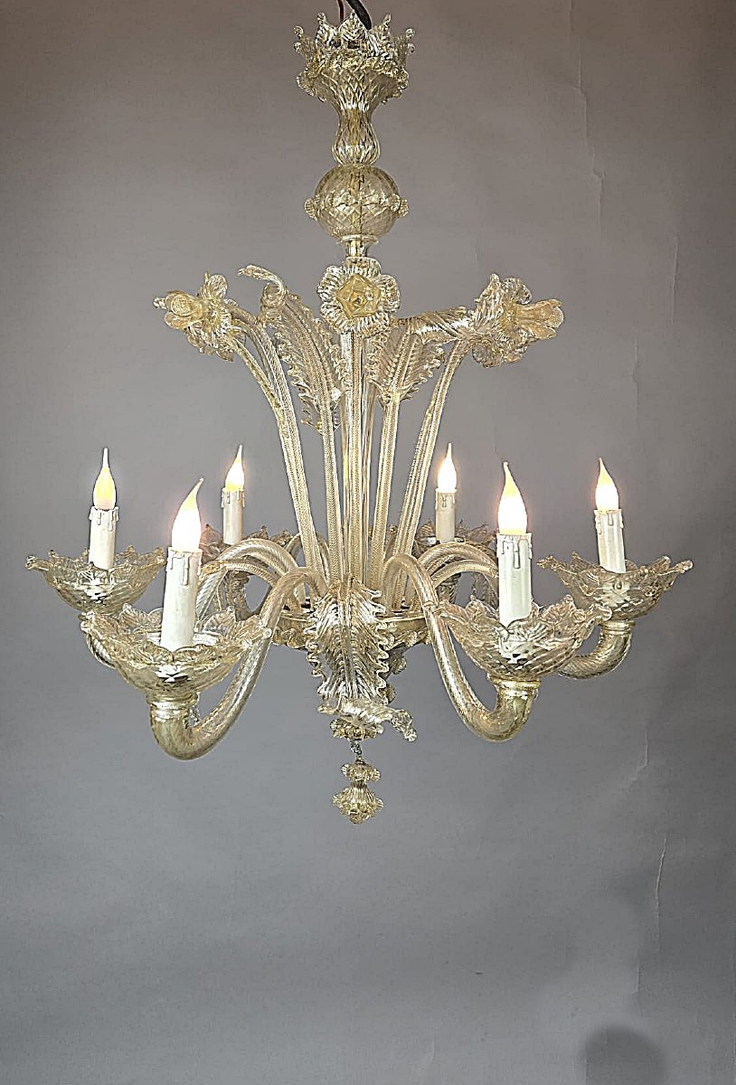 6-arm Murano Chandelier, 20th Century