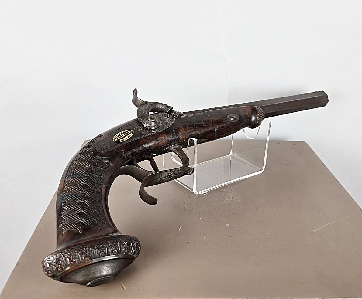 Pistolet de duel signé en or, "A St Etienne", circa 1835-photo-2
