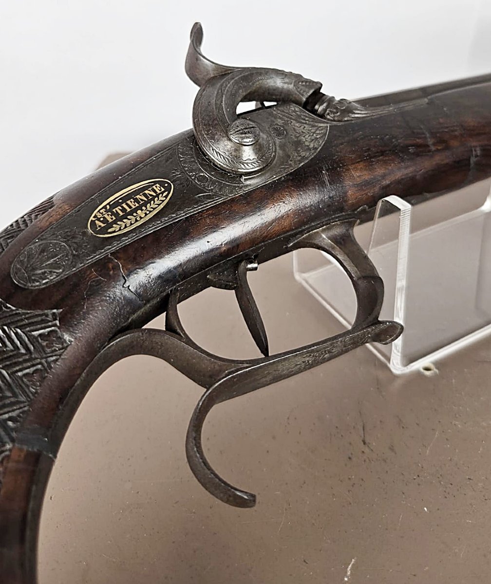 Pistolet de duel signé en or, "A St Etienne", circa 1835-photo-3