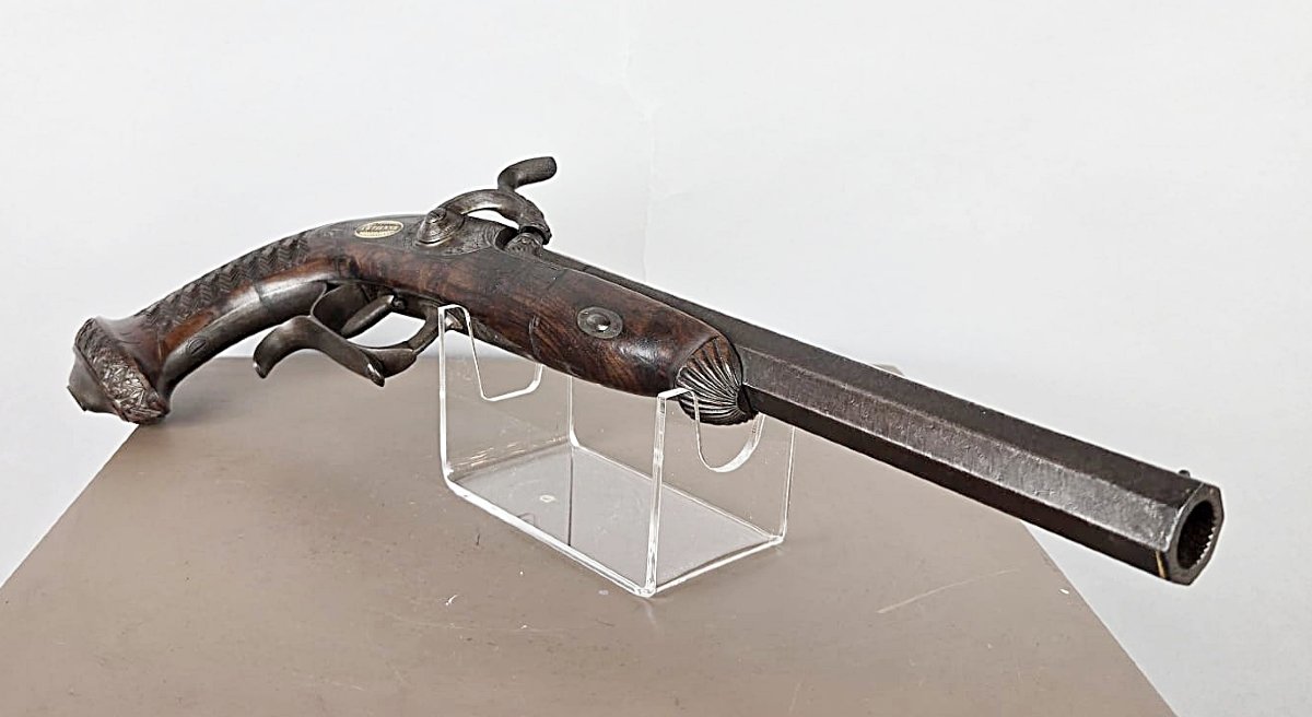 Pistolet de duel signé en or, "A St Etienne", circa 1835-photo-1