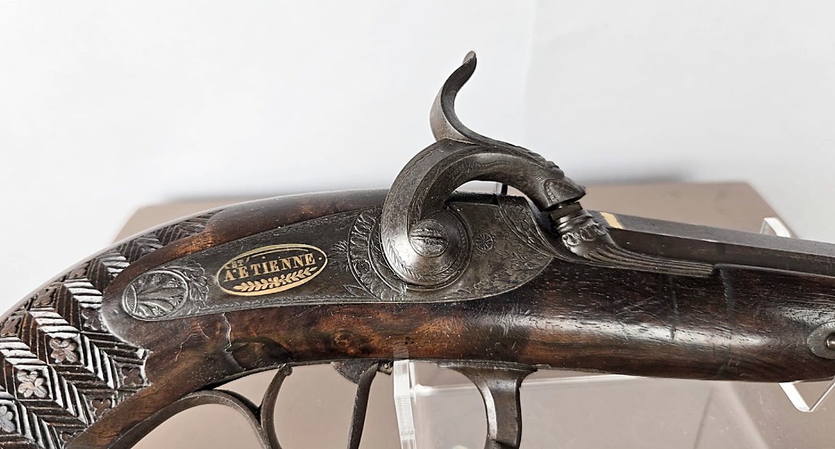 Pistolet de duel signé en or, "A St Etienne", circa 1835-photo-8