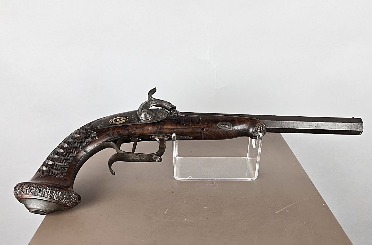 Pistolet de duel signé en or, "A St Etienne", circa 1835