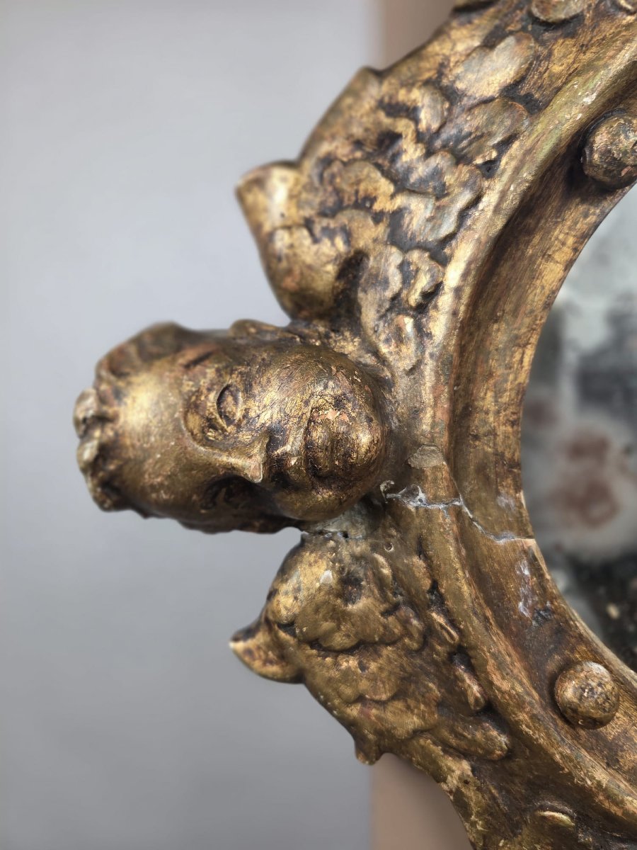 Petit miroir de style Louis XIV en bois doré, fin 19th-photo-2