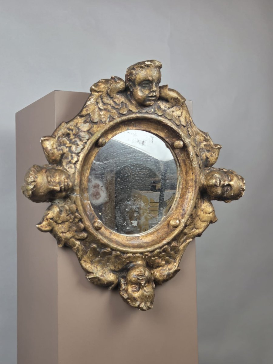Petit miroir de style Louis XIV en bois doré, fin 19th