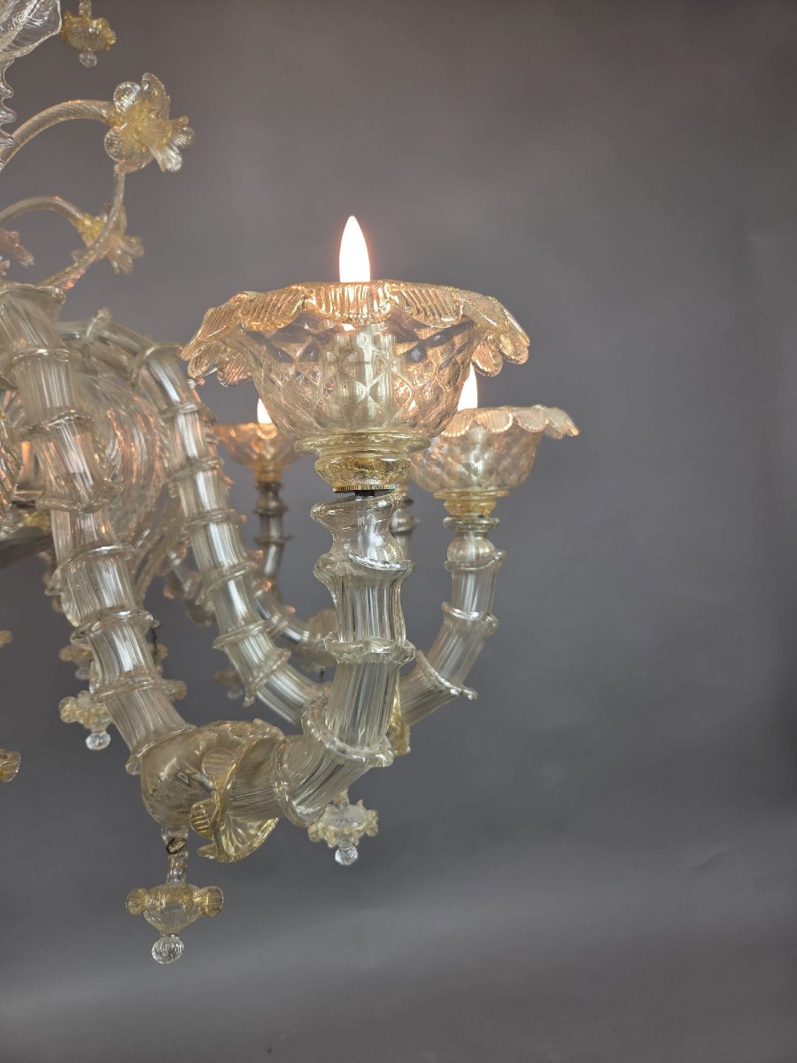 Important 12-light Murano Rezzonico Chandelier -photo-3